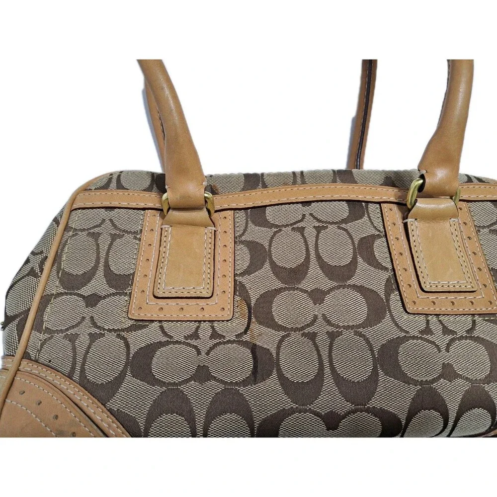 COACH 10532 Signature Hamptons Carryall Satchel Handbag Purse Brown Beige